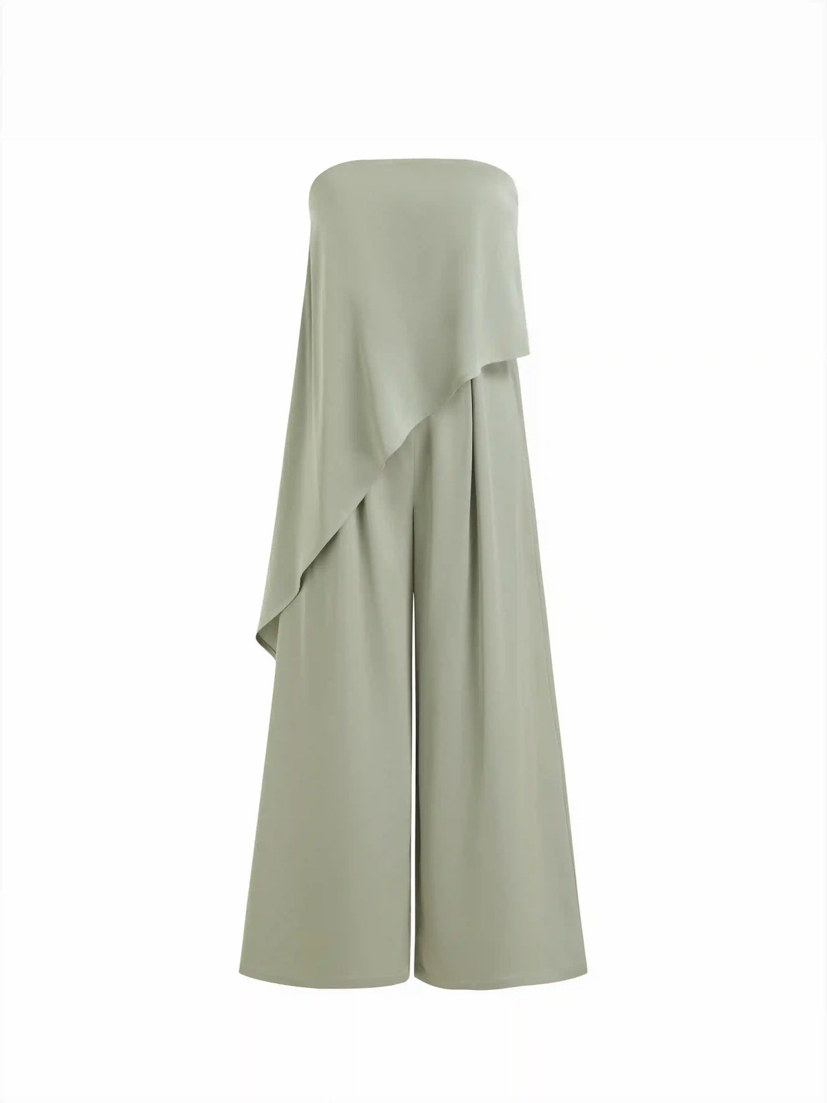 Satin Strapless Asymmetrical Mid Rise Oversized Wide Leg Jumpsuit