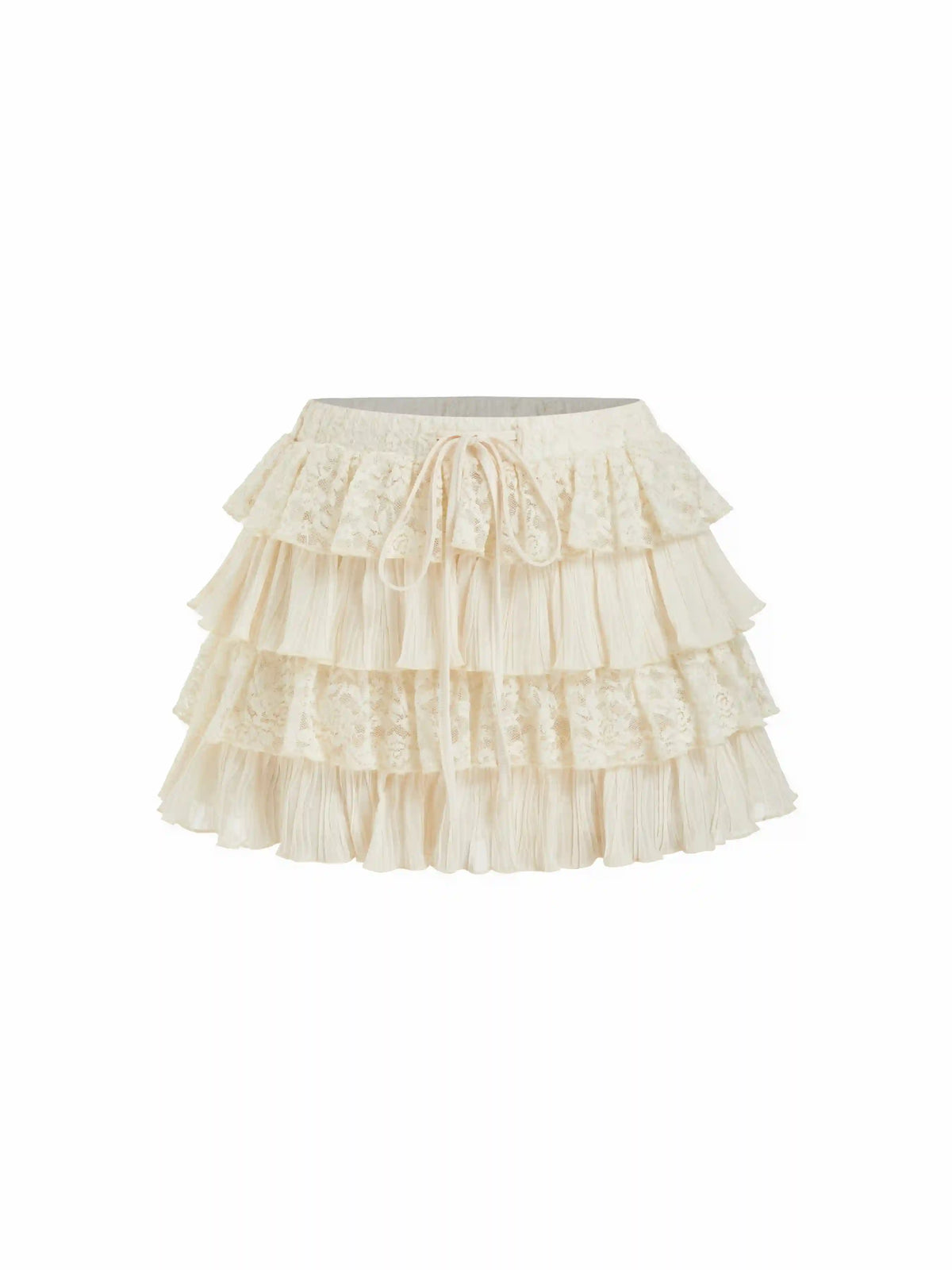Lace Layered Drawstring Mid Rise Mini Skirt
