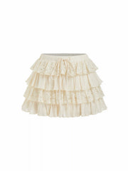 Lace Layered Drawstring Mid Rise Mini Skirt