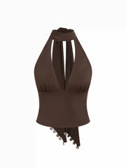 High Stretch Halter Neckline Crop Tank Top with Scarf