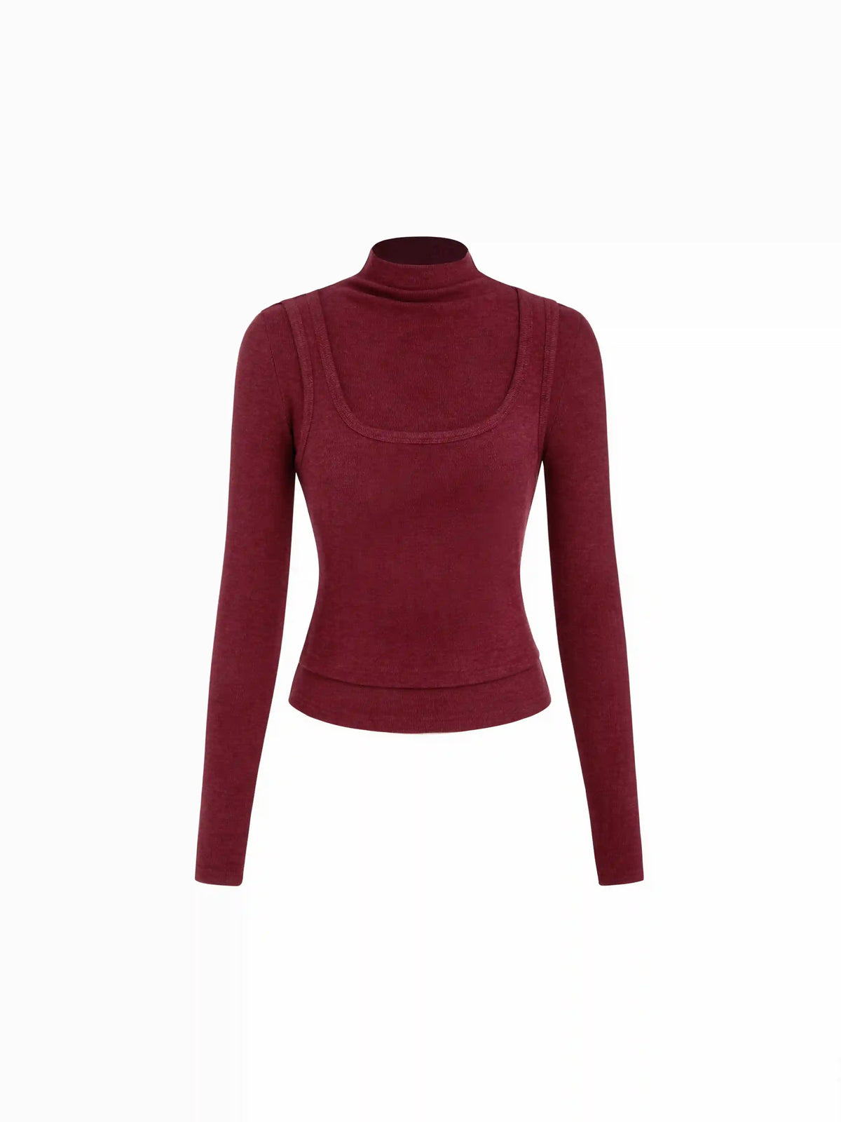 Two Pieces Cotton-blend High Neck Long Sleeve Tee & Tank Top