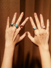 5 PCS GEMSTONE OPEN RING SET
