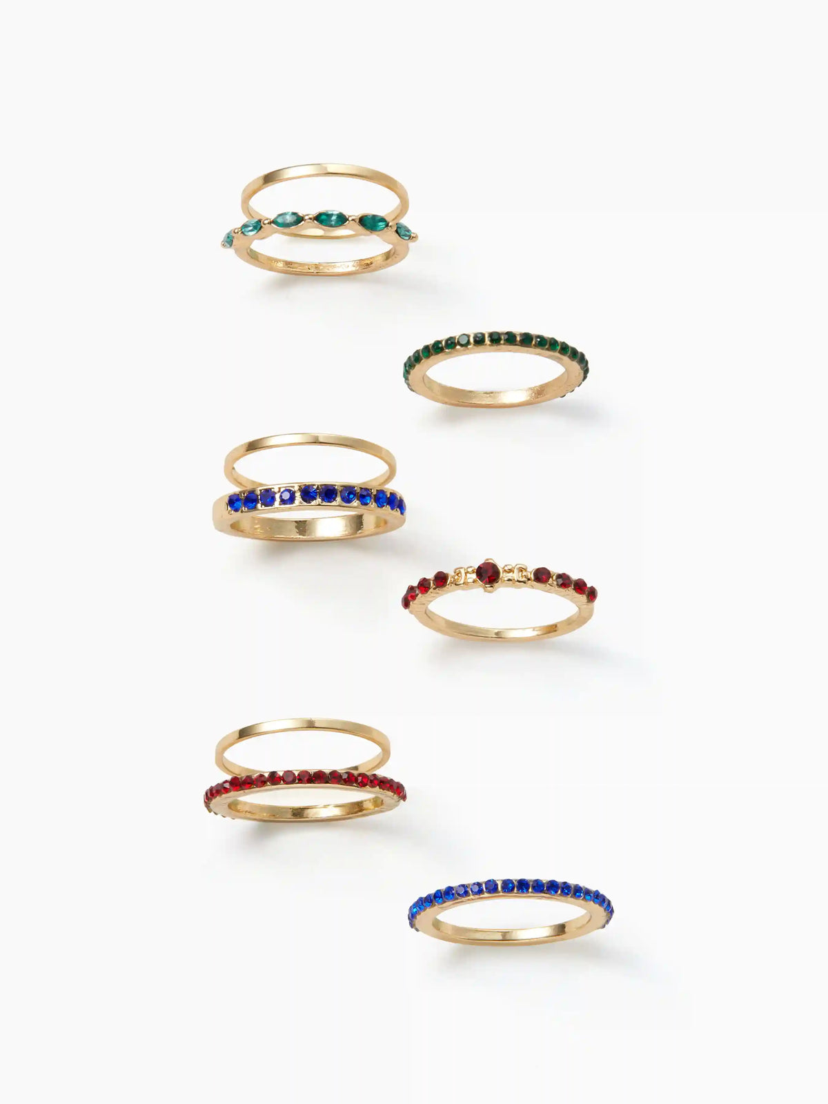6PCS COLORFUL RHINESTONE  STACKABLE RINGS SET