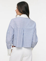Cotton-blend Striped Collar Metal Detail Shirt