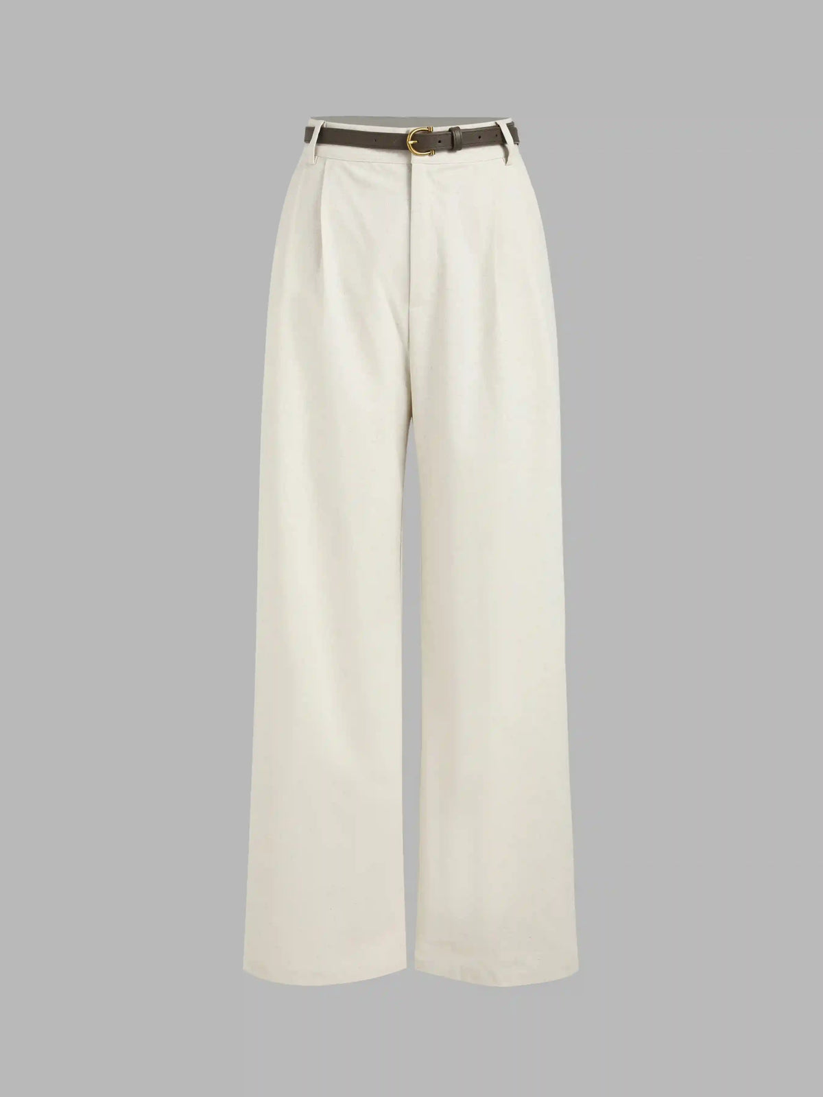 Petite Linen-blend Mid Rise Solid Wide Leg Trousers With Belt