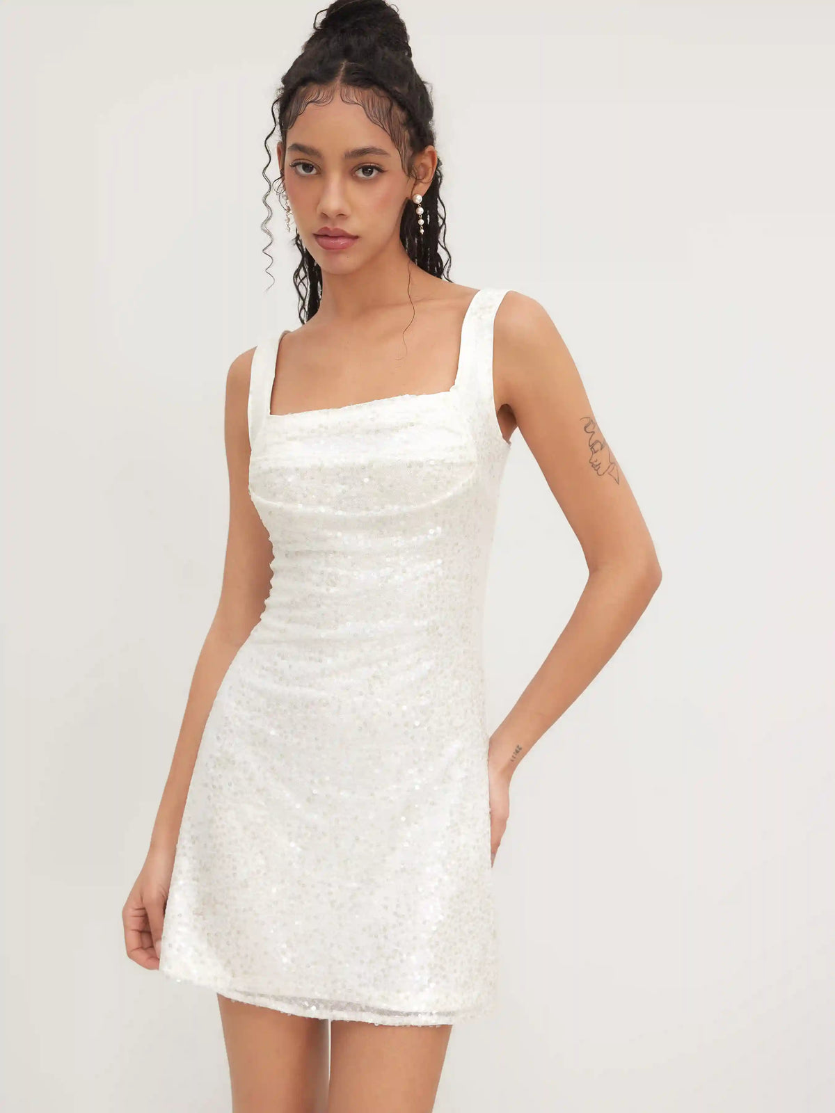 Sequin U-neckline Ruched Mini Dress