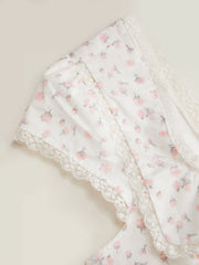 Cotton-blend Floral Square Neck Puff Sleeve Lace Trim Bowknot Peplum Blouse