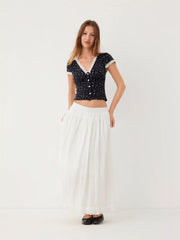 Ditsy Floral V-Neck Contrasting Lace Puff Sleeve Top