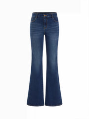 Stretch Washed Denim Low Rise Flared Jeans