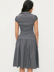 Gingham Top & Low Rise Drawstring Ruched Midi Skirt Set