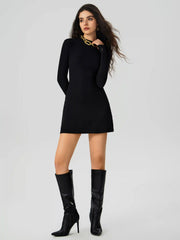 High Neck Solid Mini Dress