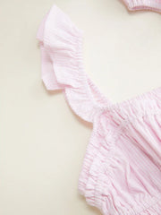 Cotton-blend Ruched Ruffle Sleeve Shirred Milkmaid Maxi Dress