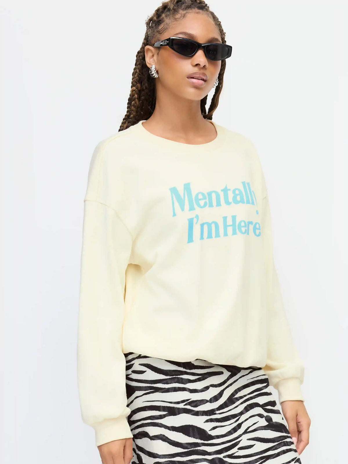 Mentally I'm Here Cotton-blend Round Neckline Sweatshirt