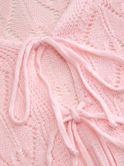 Knit Textured Bell Sleeve Cardigan With Tie Front Bow
