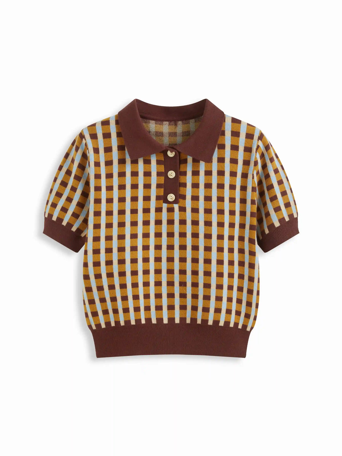 Knit Polo Check Short Sleeve Top