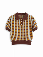 Knit Polo Check Short Sleeve Top