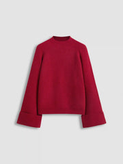 Knit Round Neck Roll Up Sweater