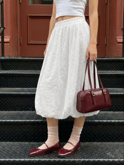 Lace Floral Middle Waist Bubble Midi Skirt
