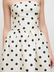 Sculptural Bandeau Polka Dot Shirred Maxi Dress