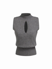 Knit Stand Collar Cut Out Cinched Waist Top