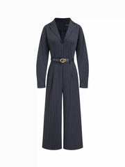 V-neck Striped Wide Leg Jumpsuit With Belt