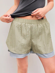 Mid Rise Striped Patched Shorts