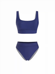 U-neckline Tankini Full Coverage Bikini Set