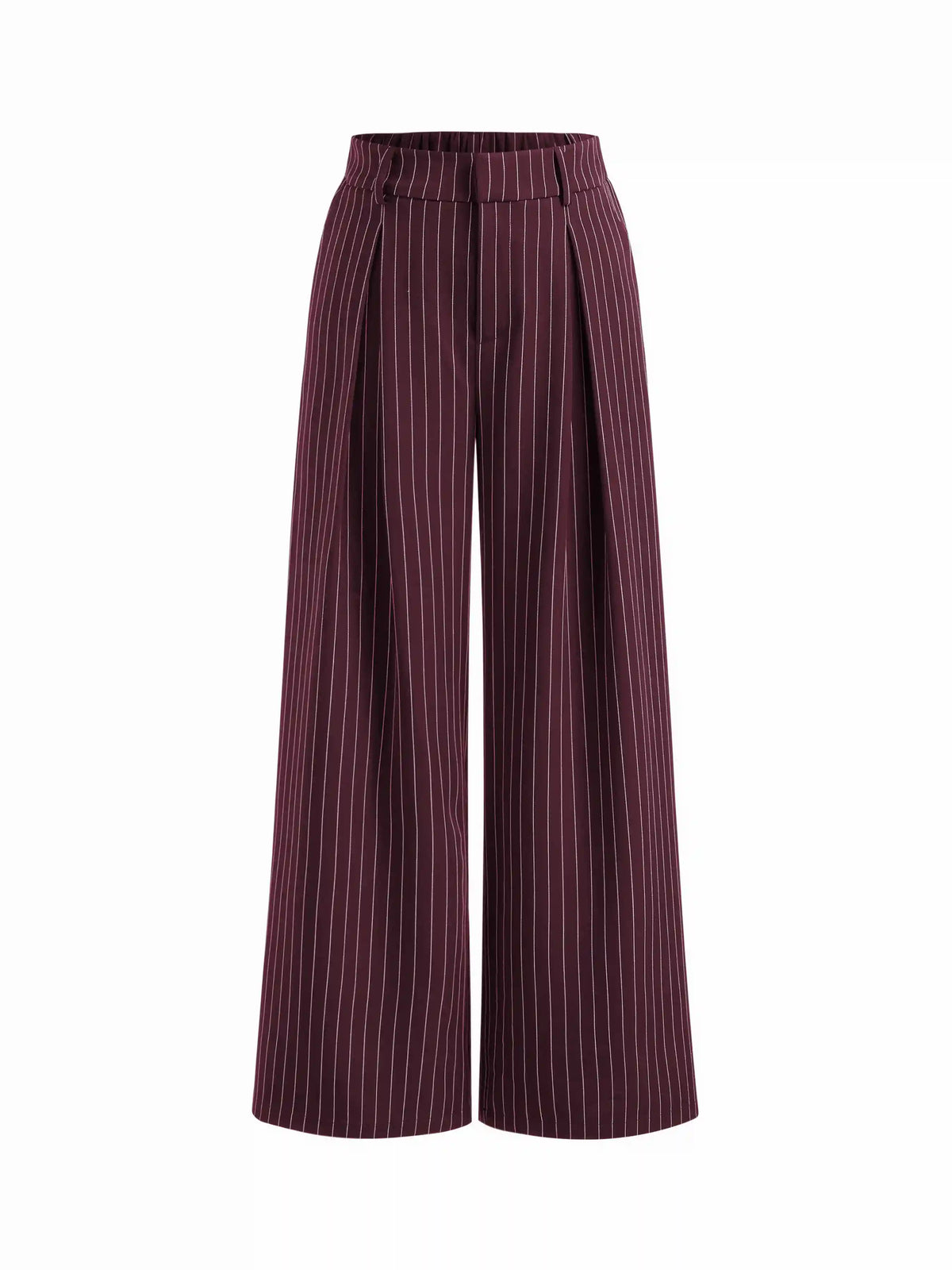Mid Rise Stripe Pleated Wide Leg Trousers