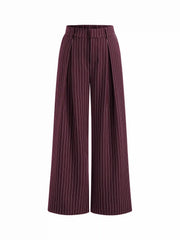 Mid Rise Stripe Pleated Wide Leg Trousers