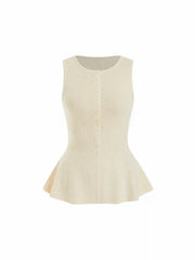 Round Neckline Button Peplum Hem Knitted Vest
