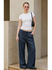 Low Rise Drawstring Wide Leg Trousers