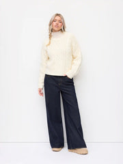Cable Knit Wool-blend Long Sleeve Oversized Top