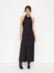 Satin Cowl Neck Ruched Maxi Dress