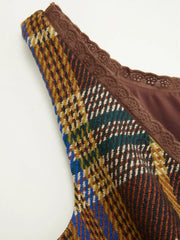 Tweed V-neck Tartan Bowknot Mini Dress