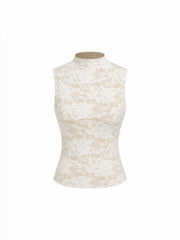 Lace Floral Stand Collar Tank Top