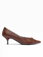 POINTED-TOE BOWKNOT ARTIFICIAL SNAKESKIN HEELS
