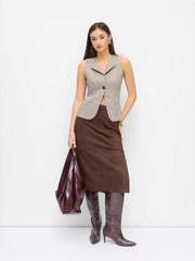 Houndstooth Collar V-neck Button Blazer Vest