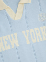 New York Knit Colorblock Polo Neck Long Sleeve Oversized Top