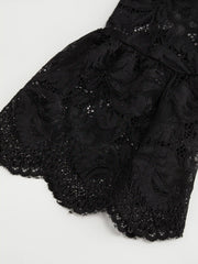Floral Lace Stand Collar Ruffle Long Sleeve Bodysuit Curve & Plus
