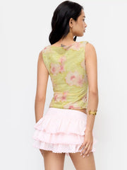 V-neck Floral Embroidery Sheer Tank Top