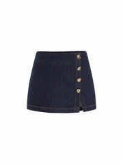 Stretch Denim Low Rise Metal Detail Split Mini Skort