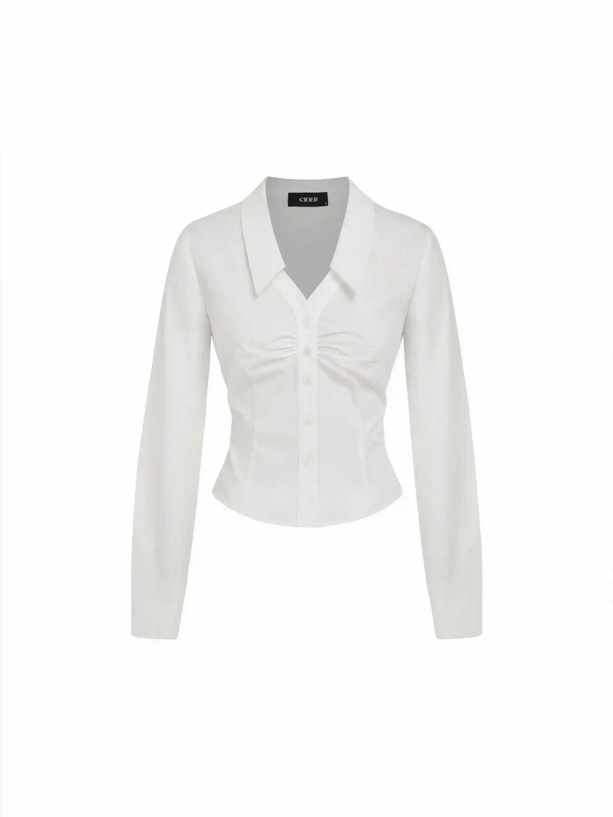 Cotton-blend Collar Cinched Waist Long Sleeve Shirt