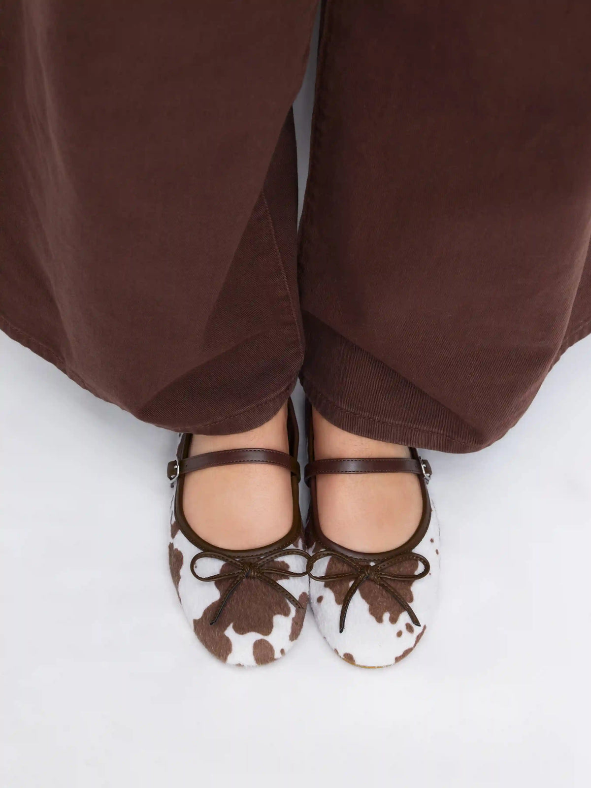 COWHIDE PRINT BOWKNOT DECOR  MARY JANES