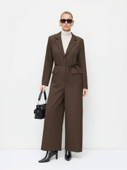 Collar Long Sleeve Wide Leg Oversized Jumpsuit With Belt