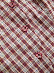 Cotton Plaid Asymmetrical Neckline Short Sleeve Blouse