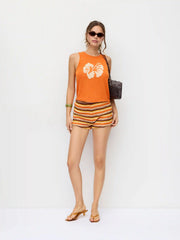 Knit Linen-blend Floral Graphic Jacquard Tank Top