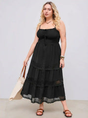 Woven Lace Trim Corset Tiered Cami Ruffle Maxi Dress Curve & Plus