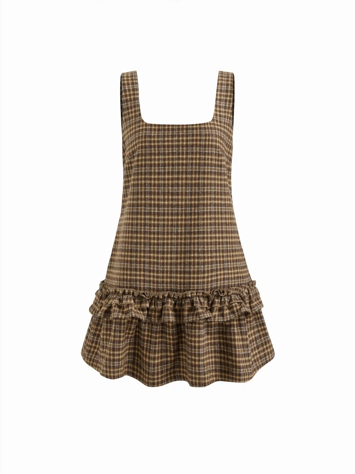 Plaid Square Neck Ruffle Trim Mini Dress
