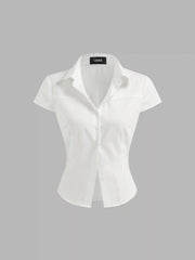 Cotton-blend Polo Neck Stripe Short Sleeve Shirt