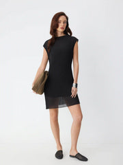 High Stretch Stand Collar Ruffled Texture A-line Mini Dress & Cami Mini Dress Set